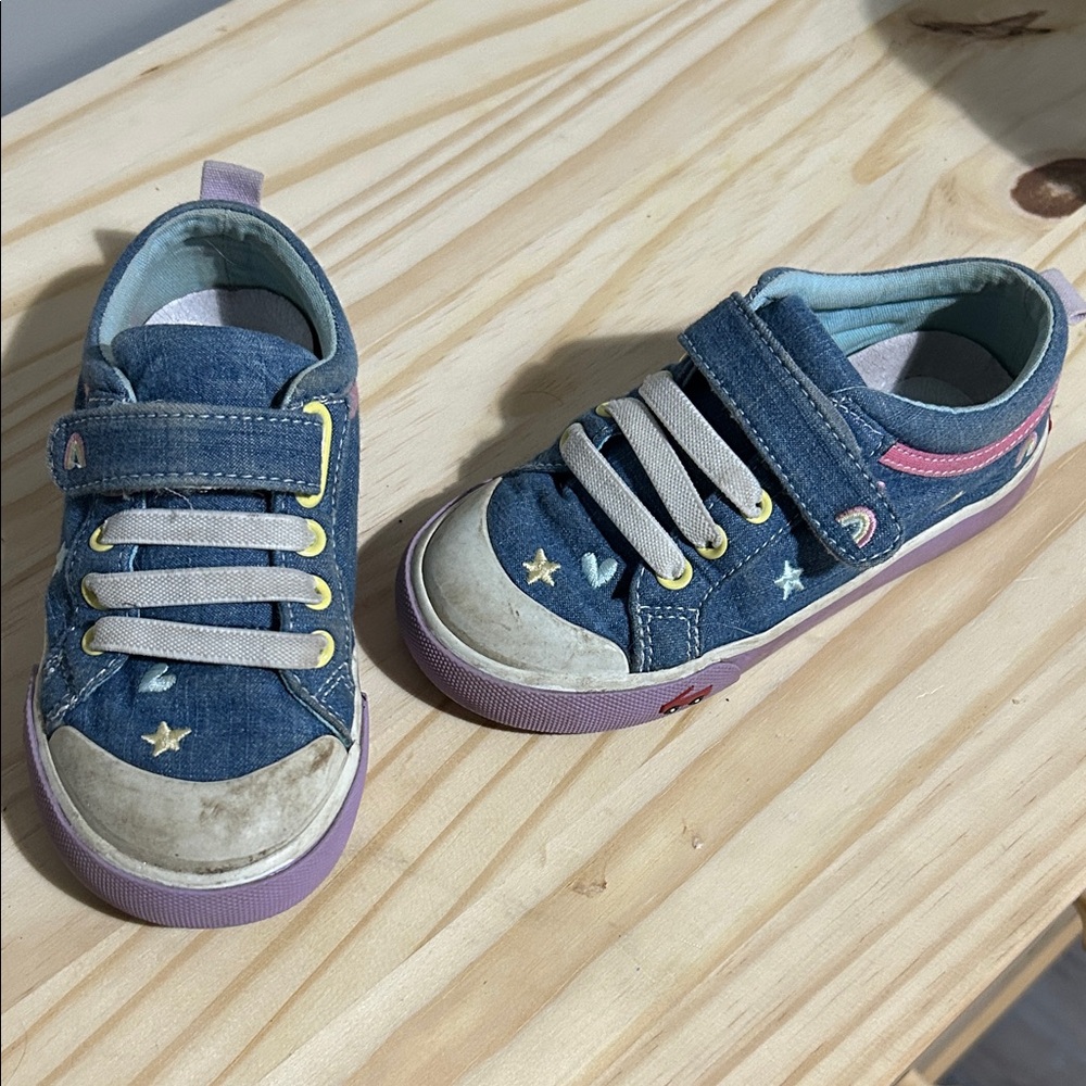See Kai Run Denim Blue Sneakers with Star and Rainbow Size 11